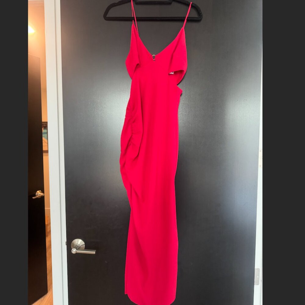 Zara Womens Midi Dress Small Red Ruched Cutout sides